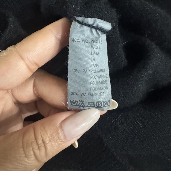 Vintage Womens Black Wool Rib Cuffs & Hem Crew Neck Long Sleeve Sweater Size M - Picture 7 of 8